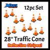 28" Traffic Cones (12pk) - O Scale - Multicolor - Reflective Stripe