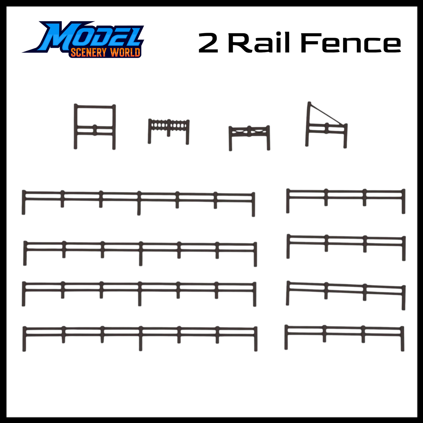 HO Scale 1:87 2 Rail Fence 300' + 4 Gates - Brown