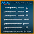 3 Rail Fence 500' + 4 Gates - N Scale 1:160 - White