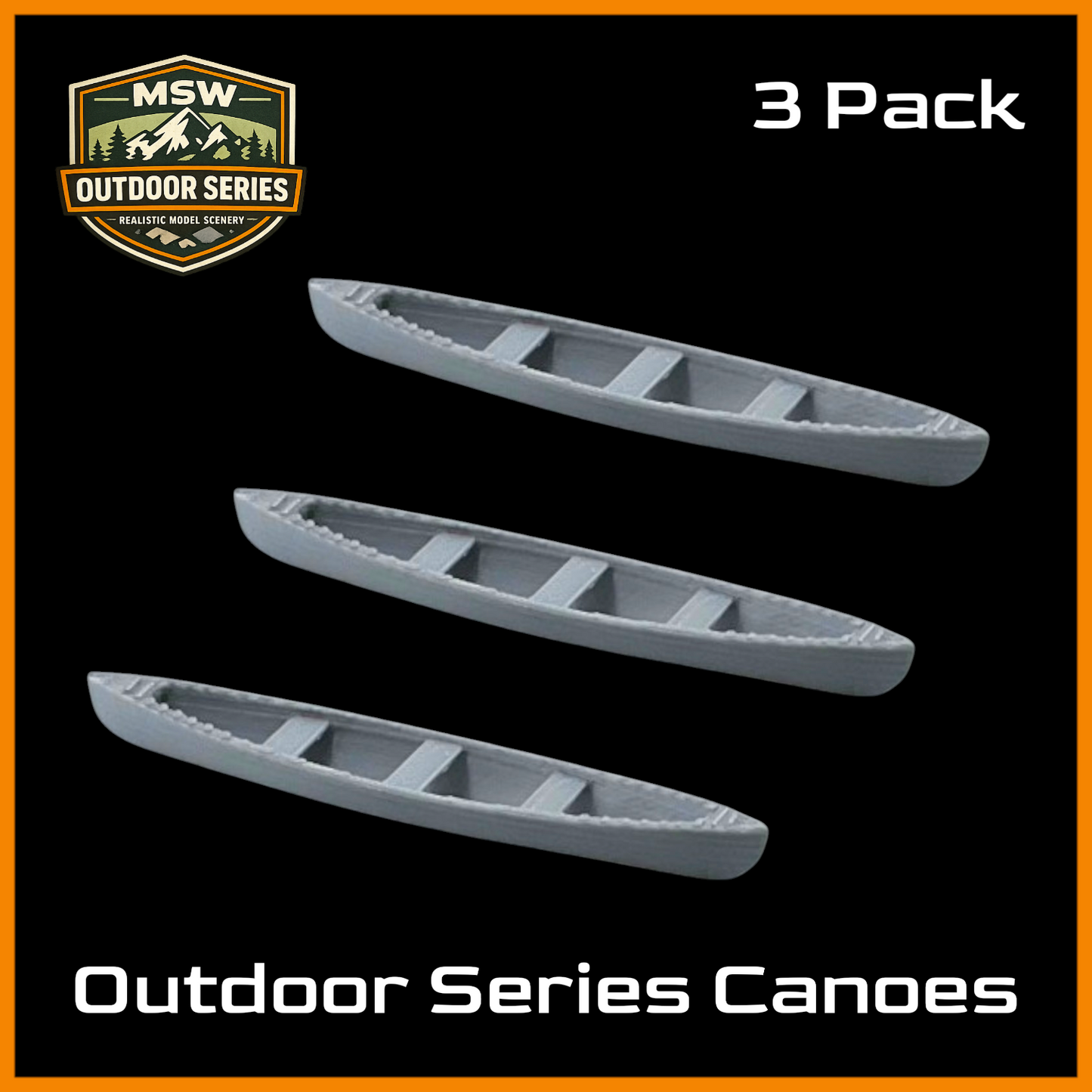 O Scale 1:48 Outdoor Series Canoes Gray 3pc