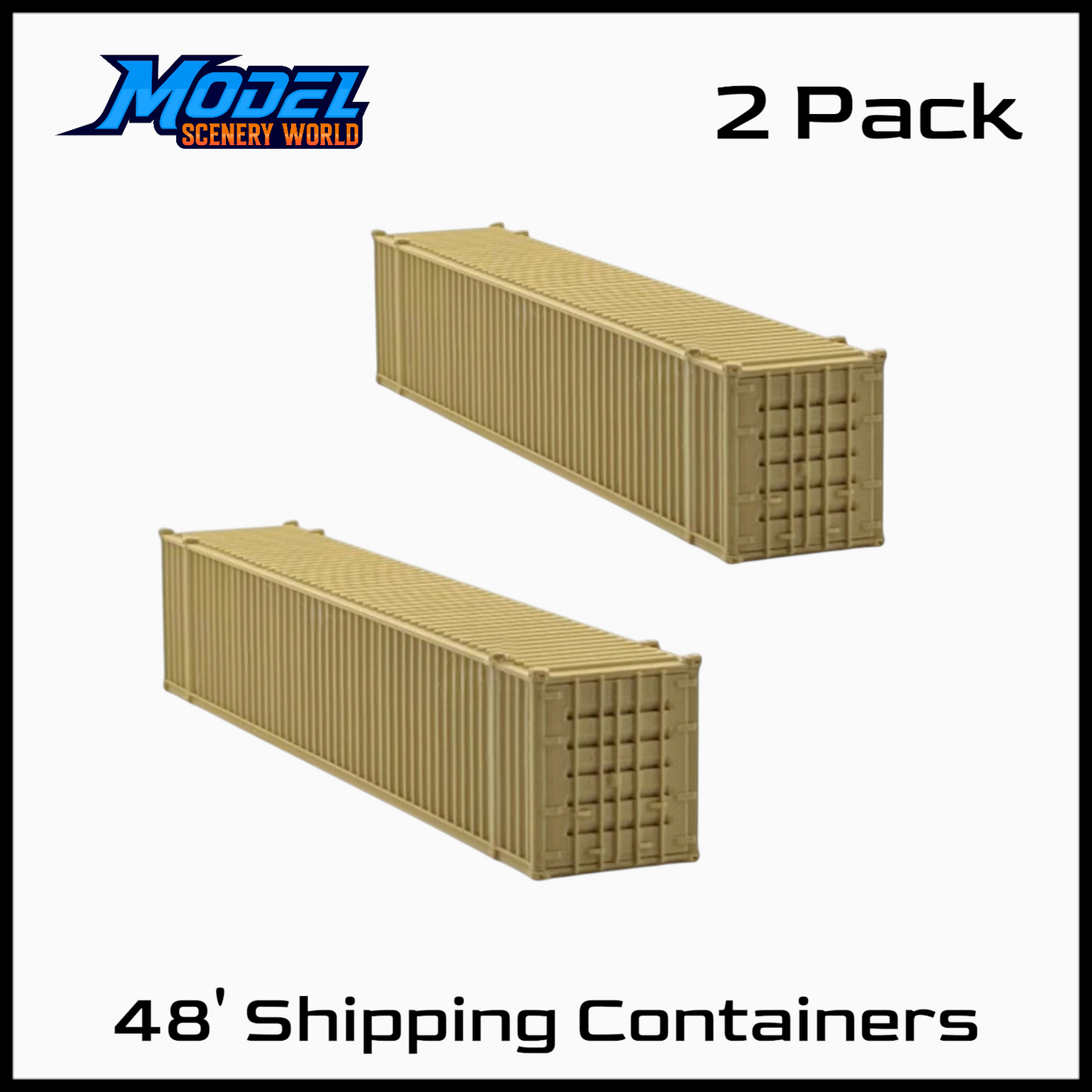HO Scale 1:87 48' Shipping Containers Army Tan 2pk