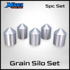 (5) Grain Silo Set - (2) 35' (3) 40'- Z Scale 1:220 - Metallic Silver