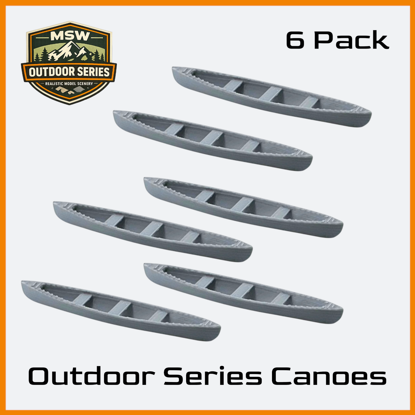 N Scale 1:160 Outdoor Series Canoes Gray 6pcs
