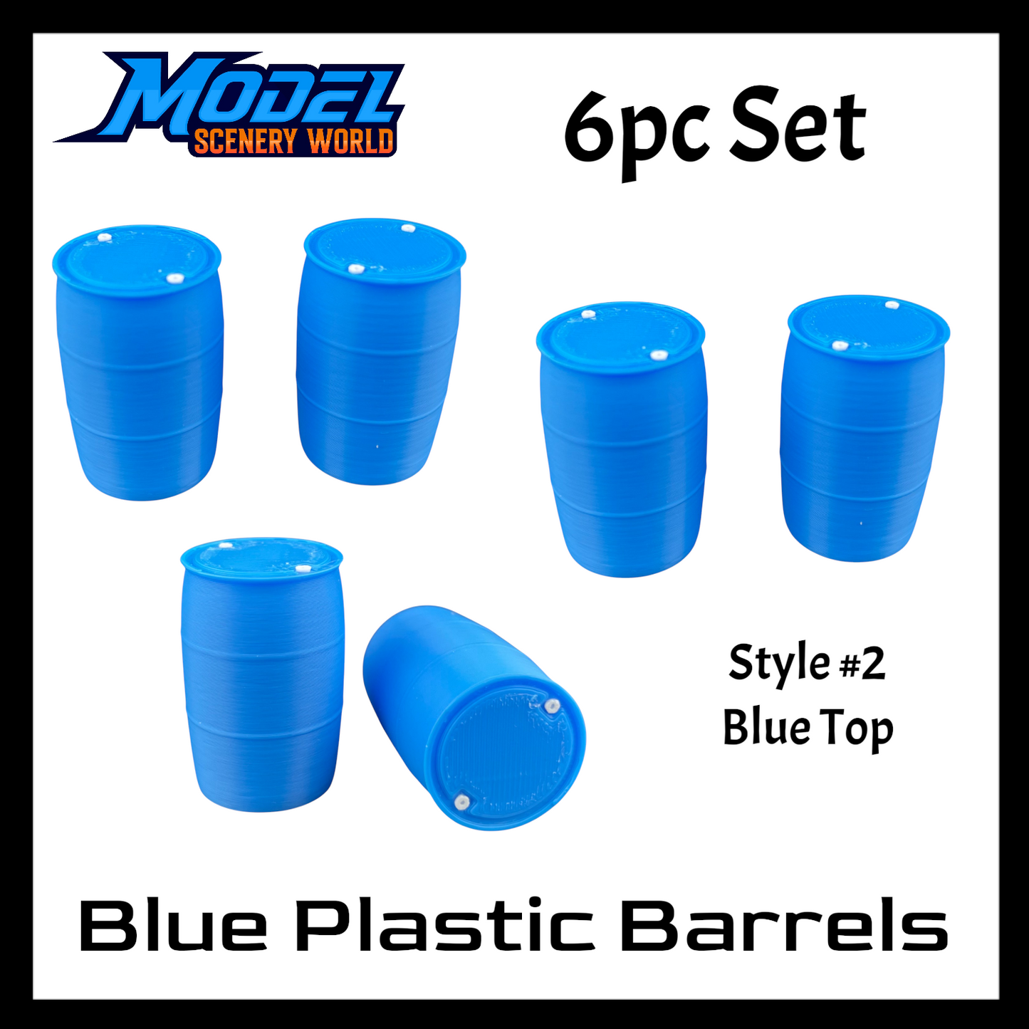 G Scale 1:24 Plastic Drum Rain Barrel 6pc Set - Blue