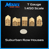 Suburban Row Houses - 5pc Set - T Gauge - 1:450 Scale - Brown
