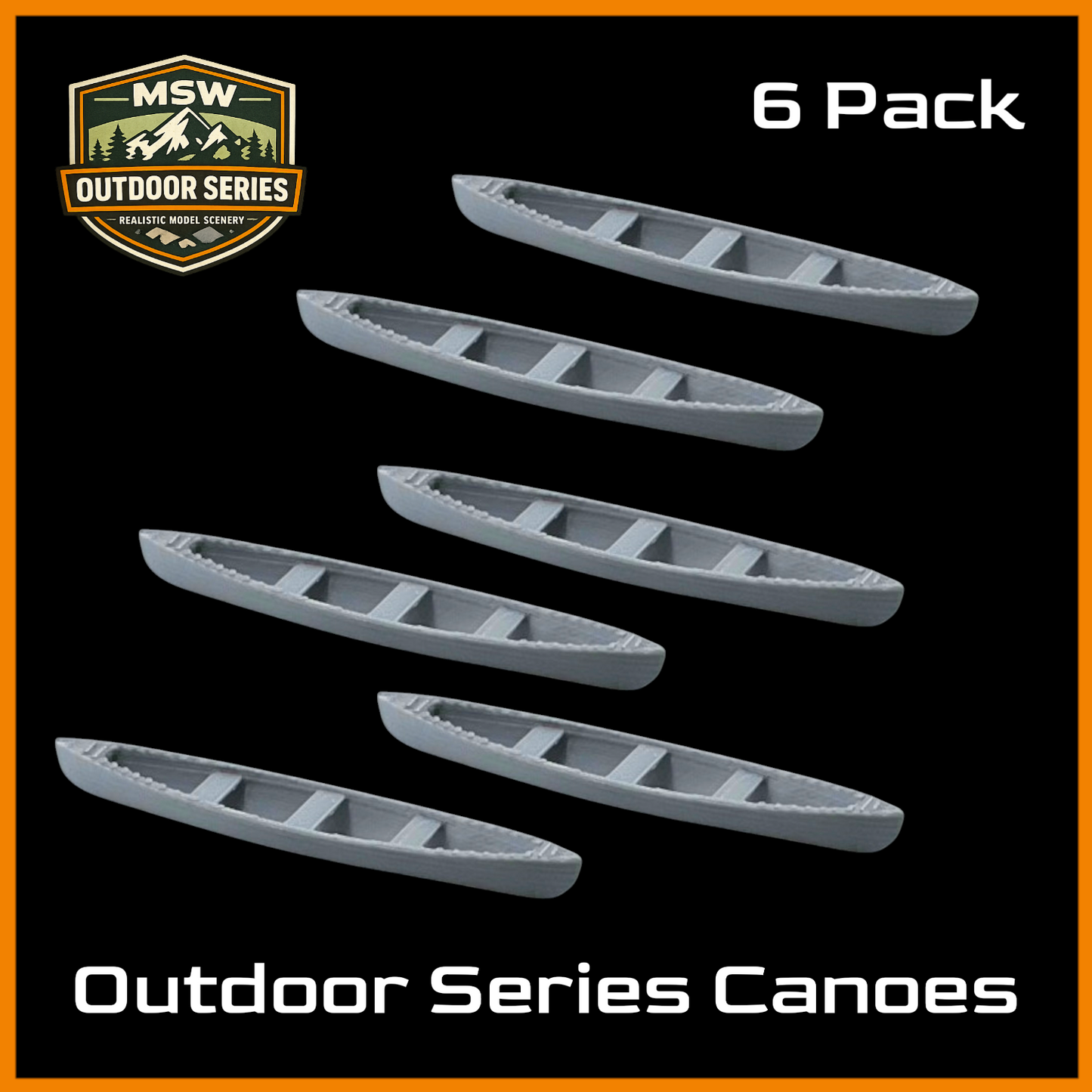 Z Scale 1:220 Outdoor Series Canoes Gray 6pcs