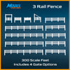 HO Scale 1:87 3 Rail Fence 300' + 4 Gates - White
