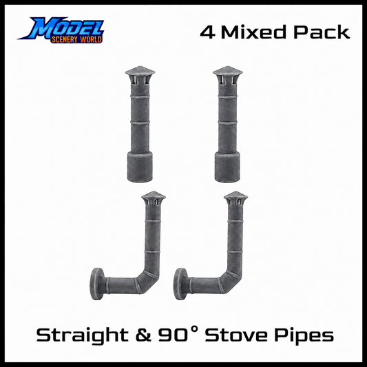 O Scale 1:48 Straight & 90° Stove Pipes Resin 4pc Set