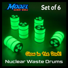 GLOW In Dark Nuclear Waste Drum (6pc) - G Scale - Green Black Stripe