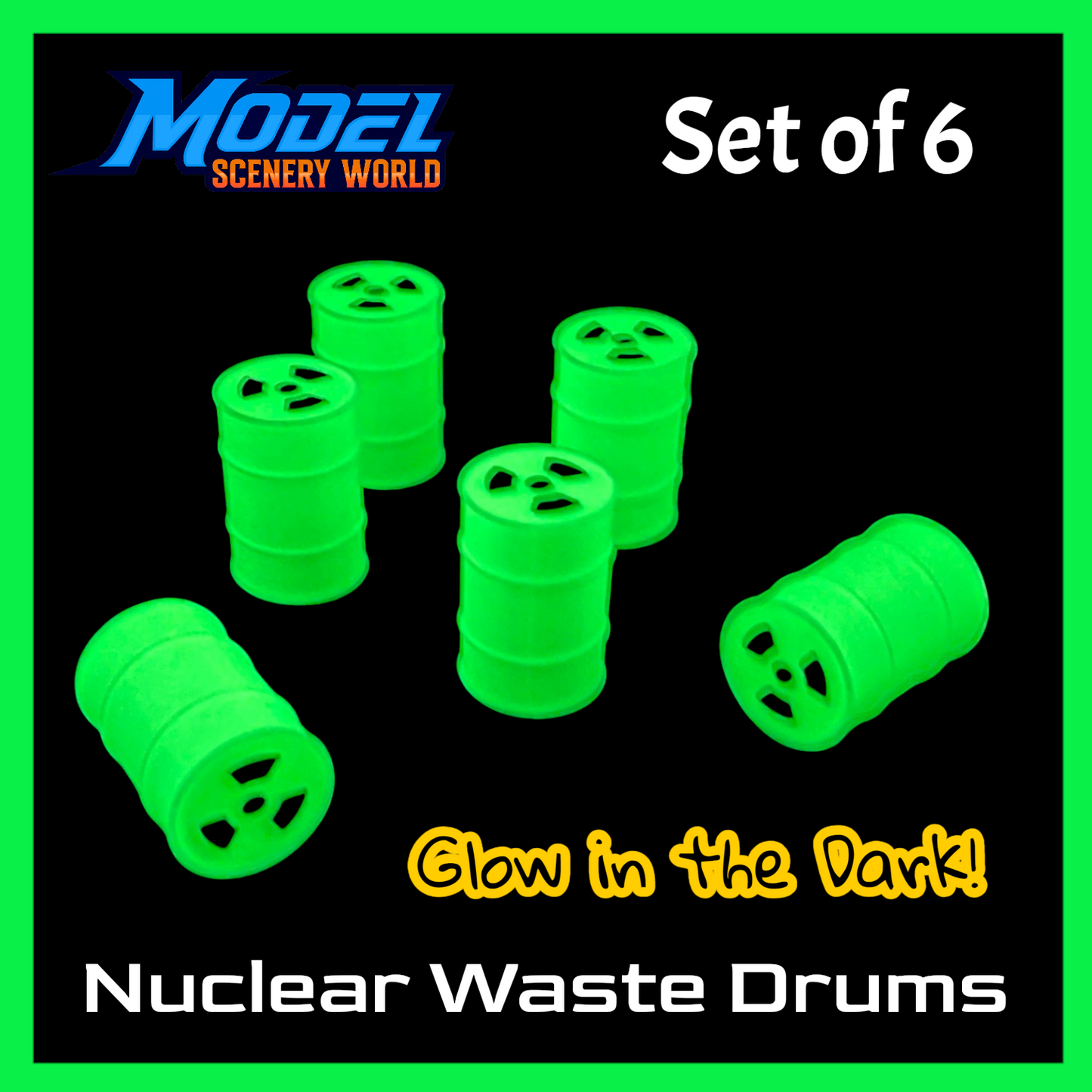 G Scale 1:24 GLOW In Dark Nuclear Waste Drum (6pc)