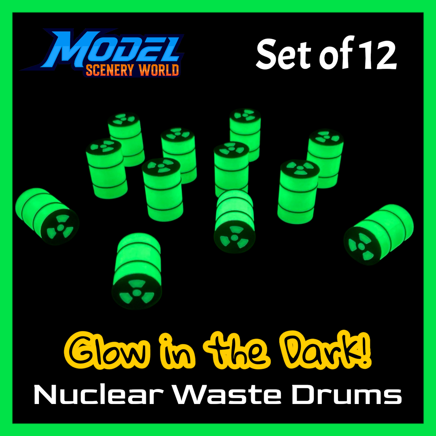 Z Scale 1:220 GLOW In Dark Nuclear Waste Drum 12pc