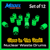 GLOW In Dark Nuclear Waste Drum (12pc) - Z Scale - Green Black Stripe