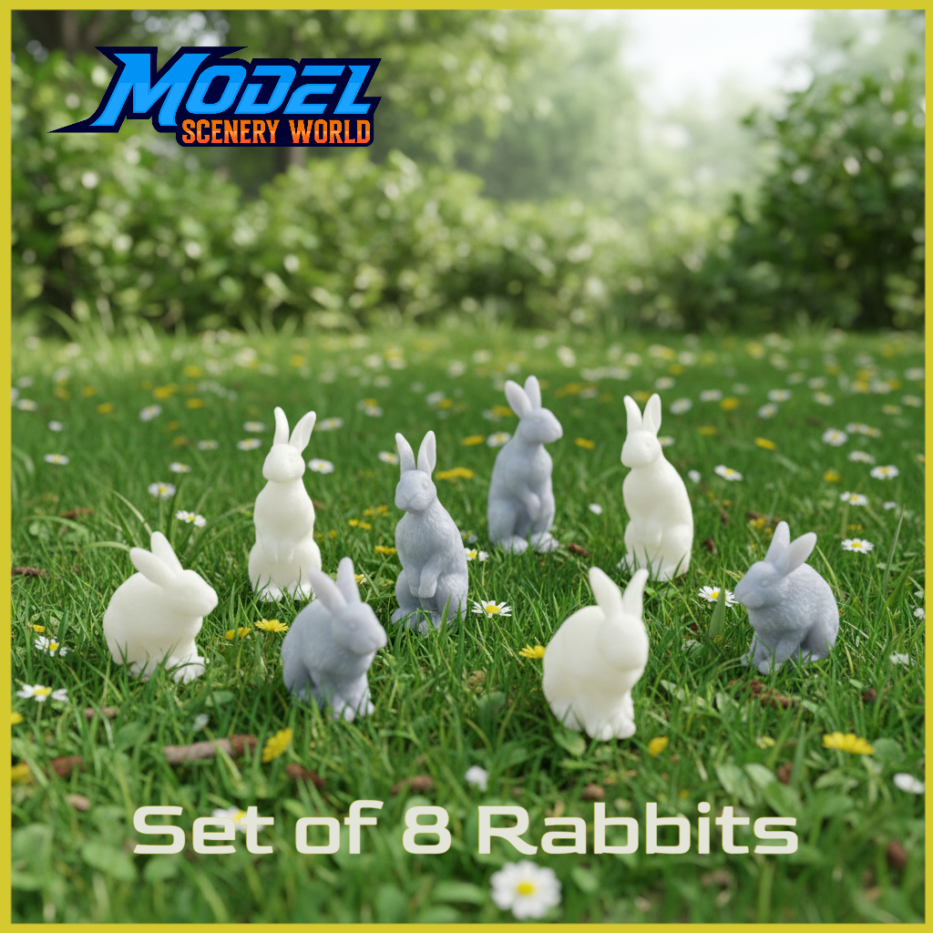 O Scale 1:48 Grey & White Rabbit Figure Set (8pc)