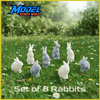Rabbits - O Scale - 1:48 - 8pc Set - Grey & White