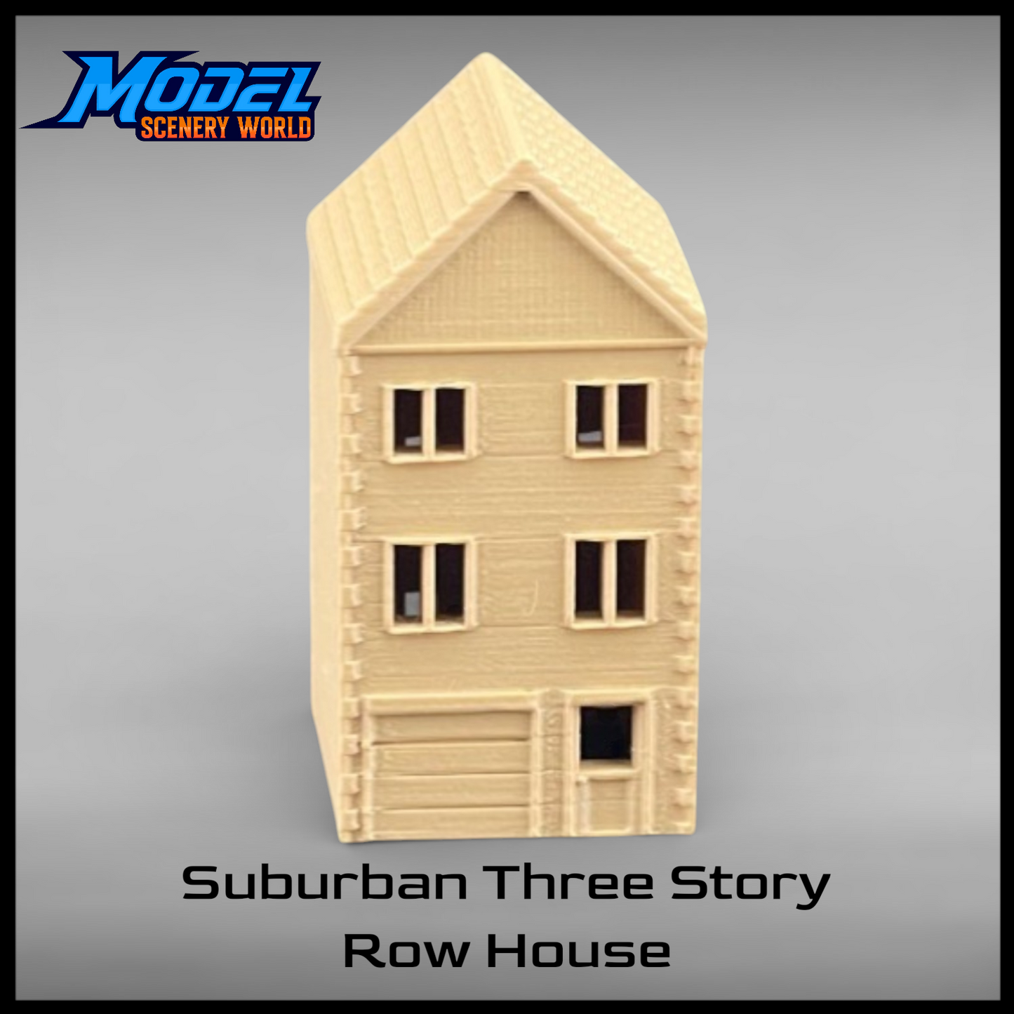 Suburban Row House #1 - Three Story - T Gauge - 1:450 Scale - Brown