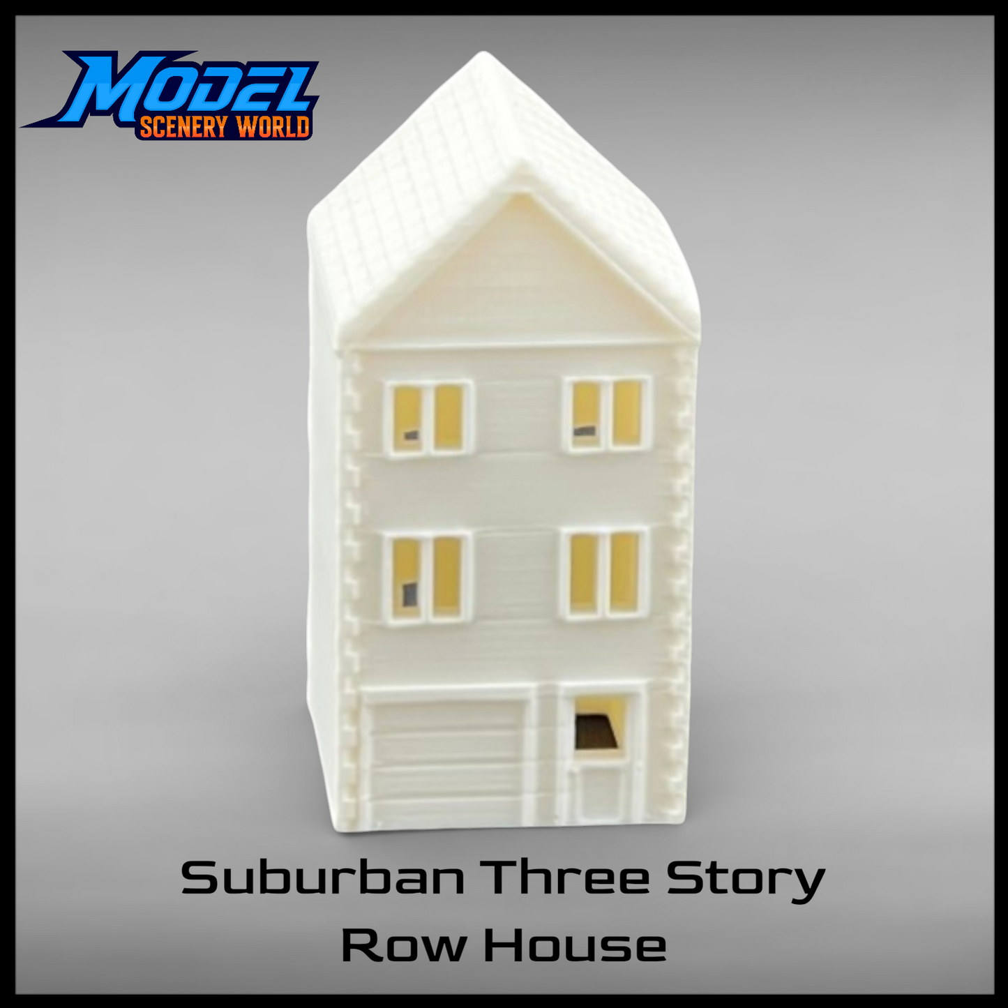 Suburban Row House #1 - Three Story - N Scale 1:160 - White