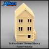 Suburban Row House #5 - Three Story with Shed - T Gauge - 1:450 Scale - Brown