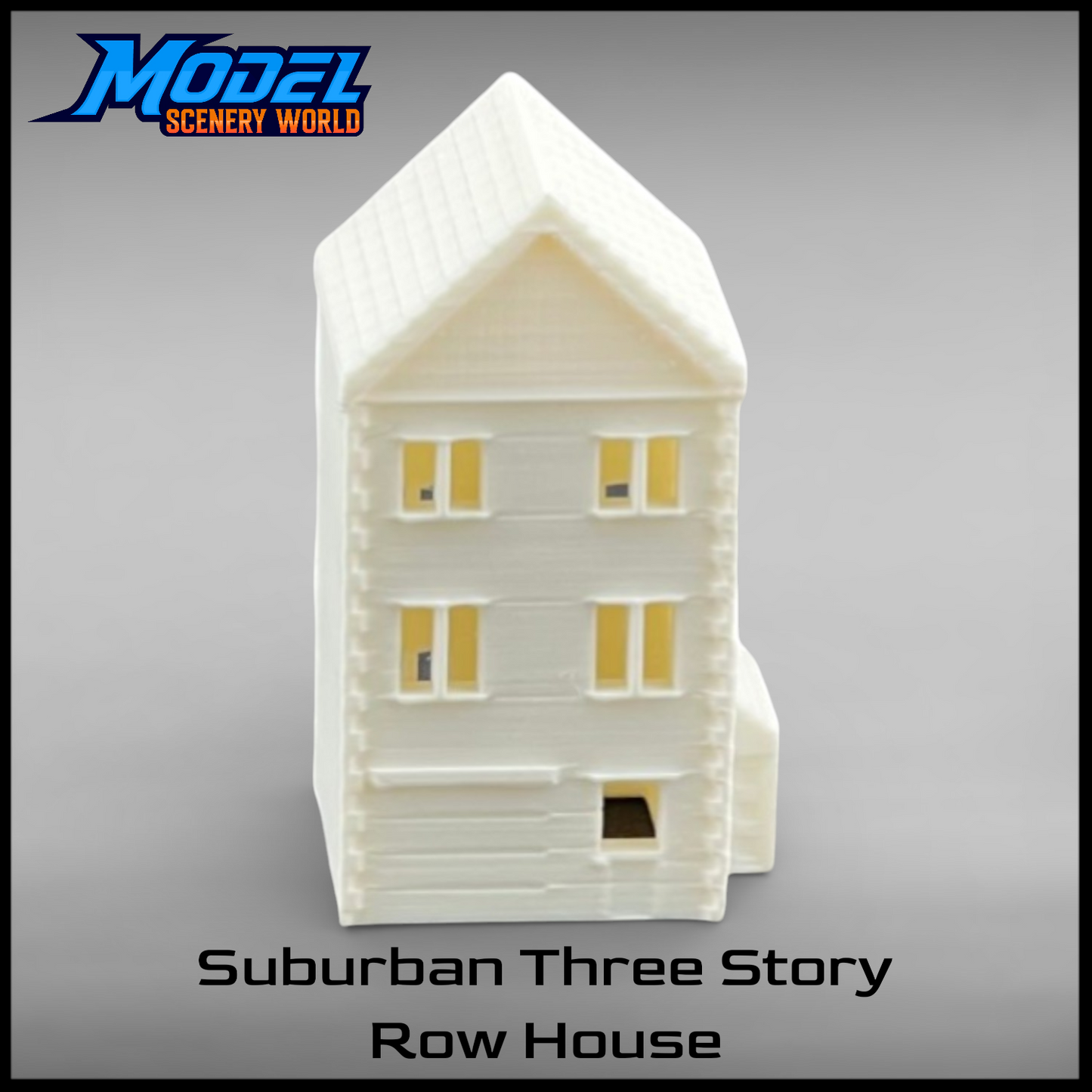 Suburban Row House #5 - Three Story with Shed - T Gauge - 1:450 Scale - White