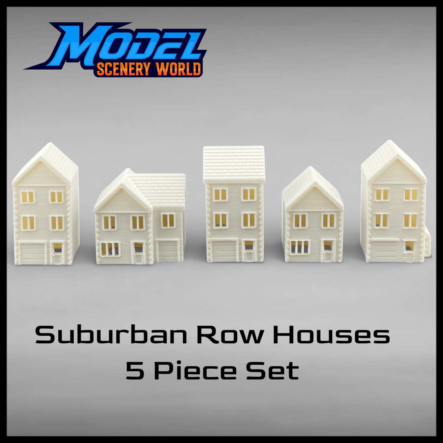 Suburban Row Houses - 5pc Set - Z Scale 1:220 - White