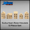 Suburban Row Houses - 5pc Set - T Gauge - 1:450 Scale - Brown