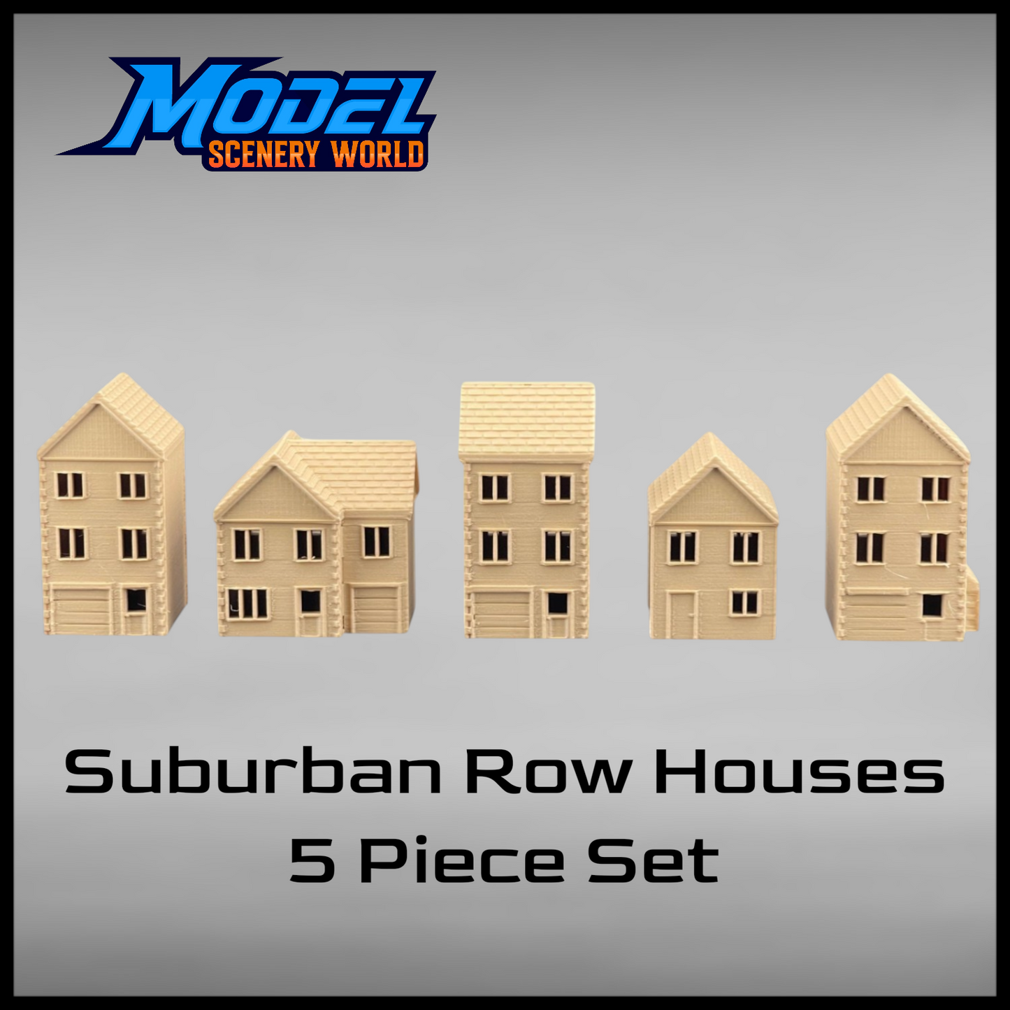 Suburban Row Houses - 5pc Set - HO Scale 1:87 - Brown