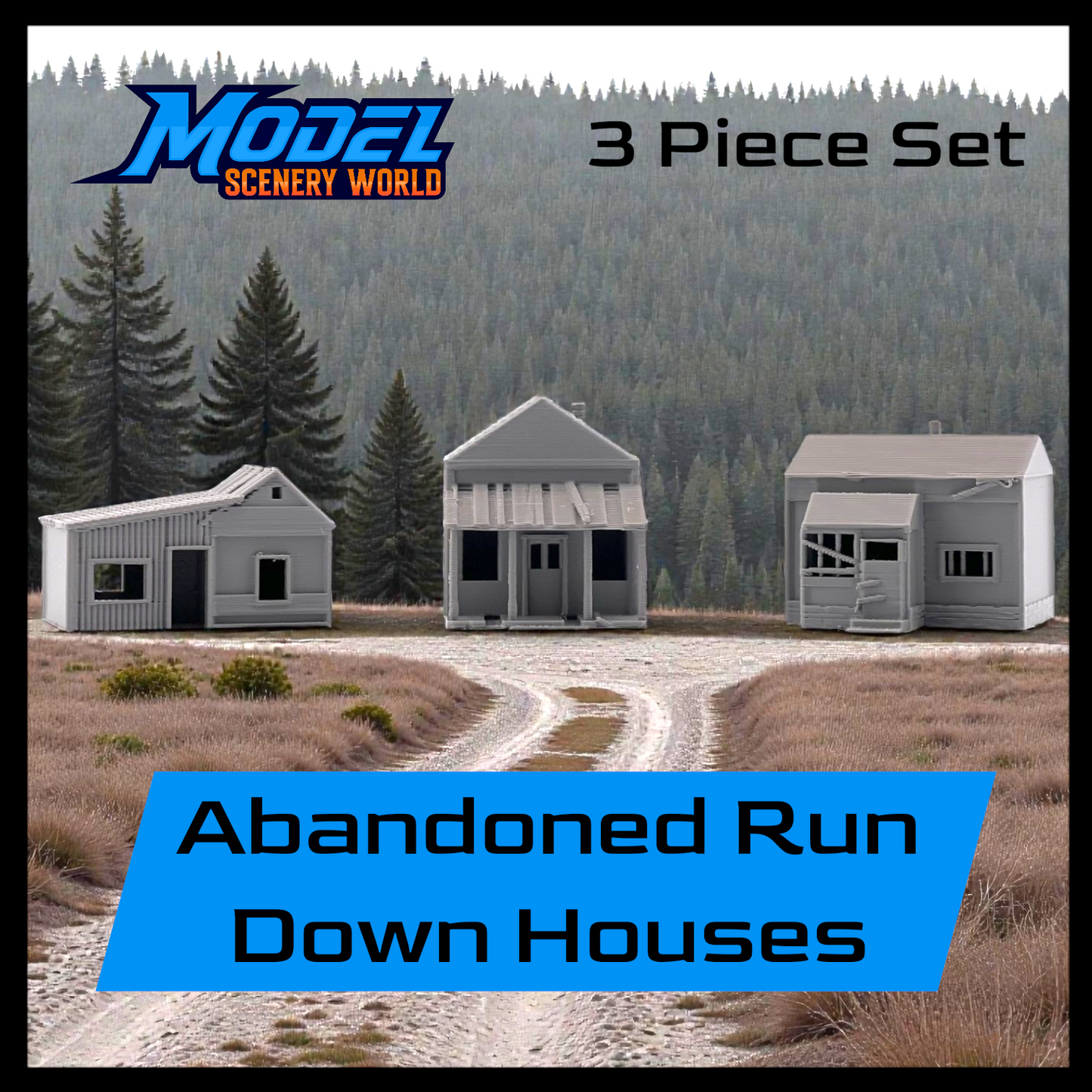 HO Scale 1:87 Abandoned Run-Down Houses 3pc Set