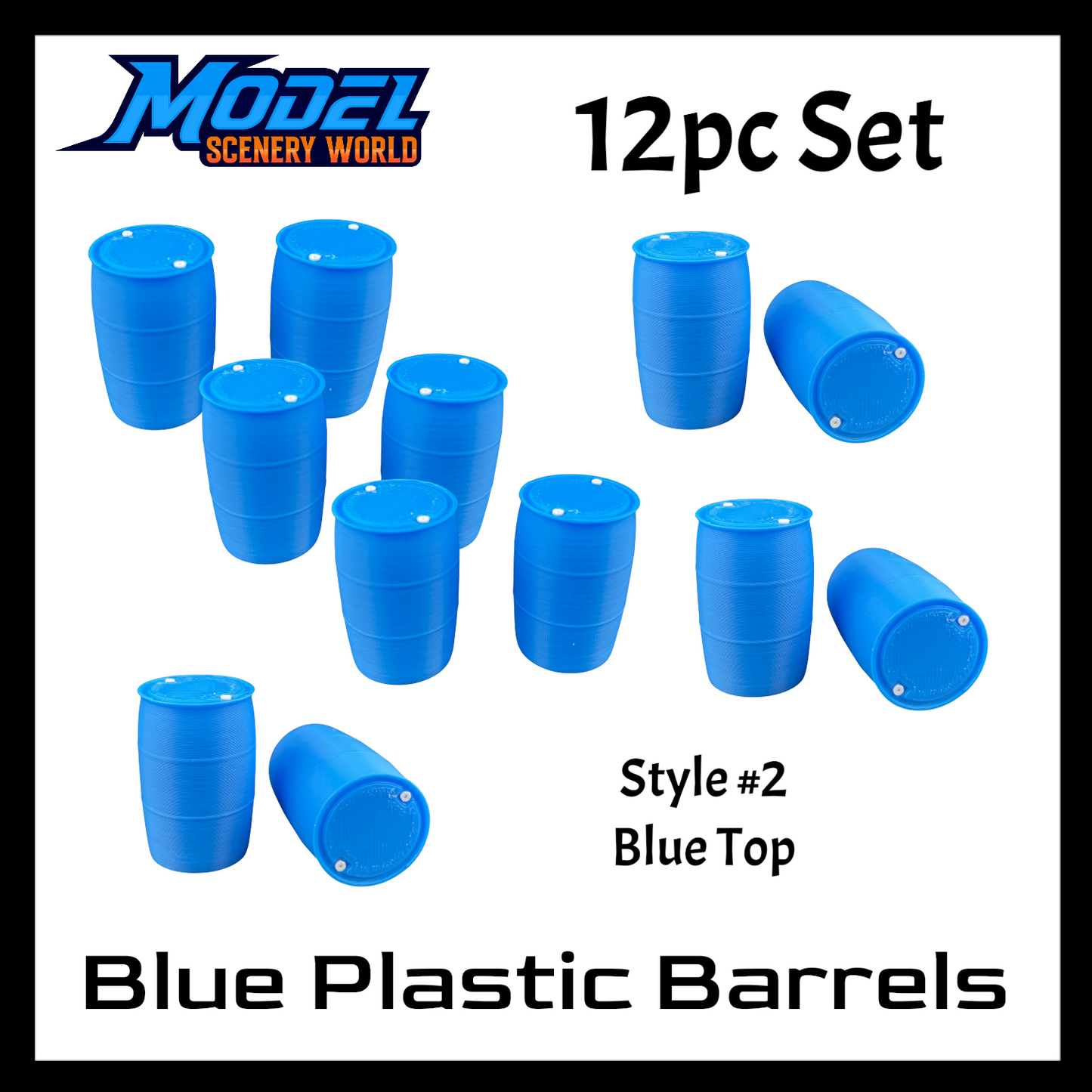 N Scale 1:160 Plastic Drum Rain Barrel 12pc Set - Blue