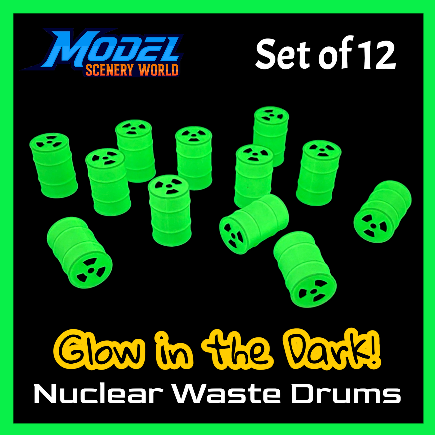 HO Scale 1:87 GLOW In Dark Nuclear Waste Drum (12pc)