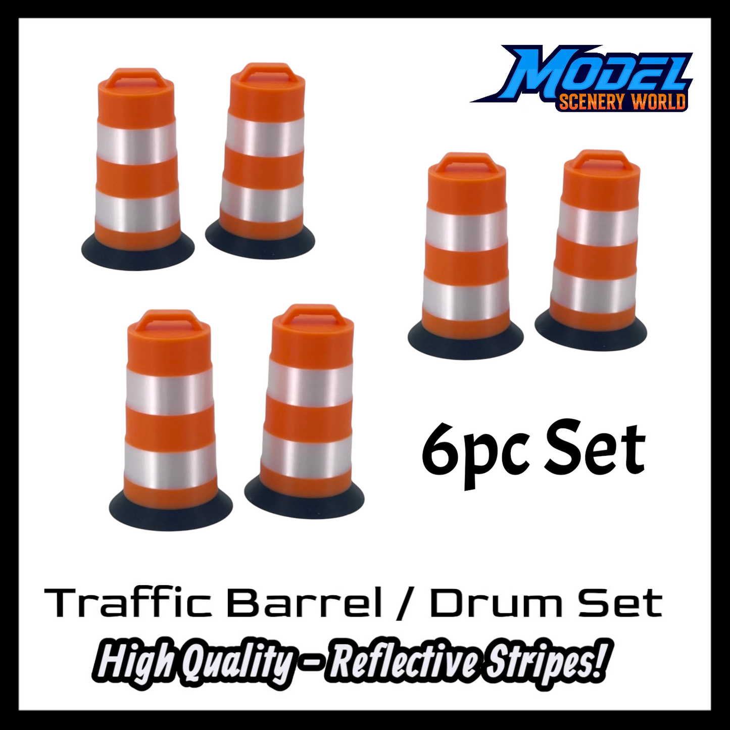 G Scale 1:24 Reflective Construction Traffic Barrel 6pk