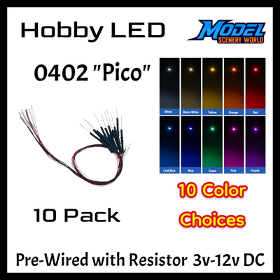 10 Pack Pico 0402 Pre-Wired LEDs ~ 3-12 Volt DC ~ Choose Color