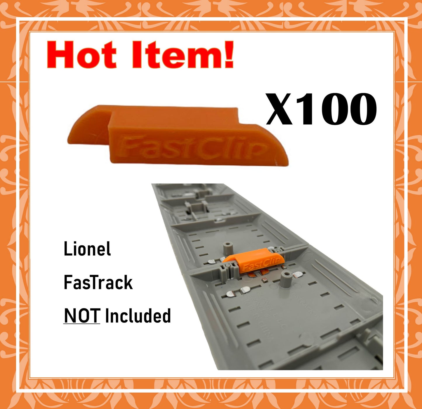 100 Pc Train Track Clips for Lionel O Gauge FasTrack "Fast Clips" Fast Track