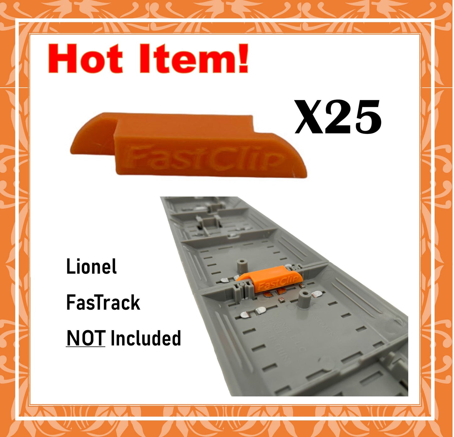 25 Pc Train Track Clips for Lionel O Gauge FasTrack "Fast Clips" Fast Track