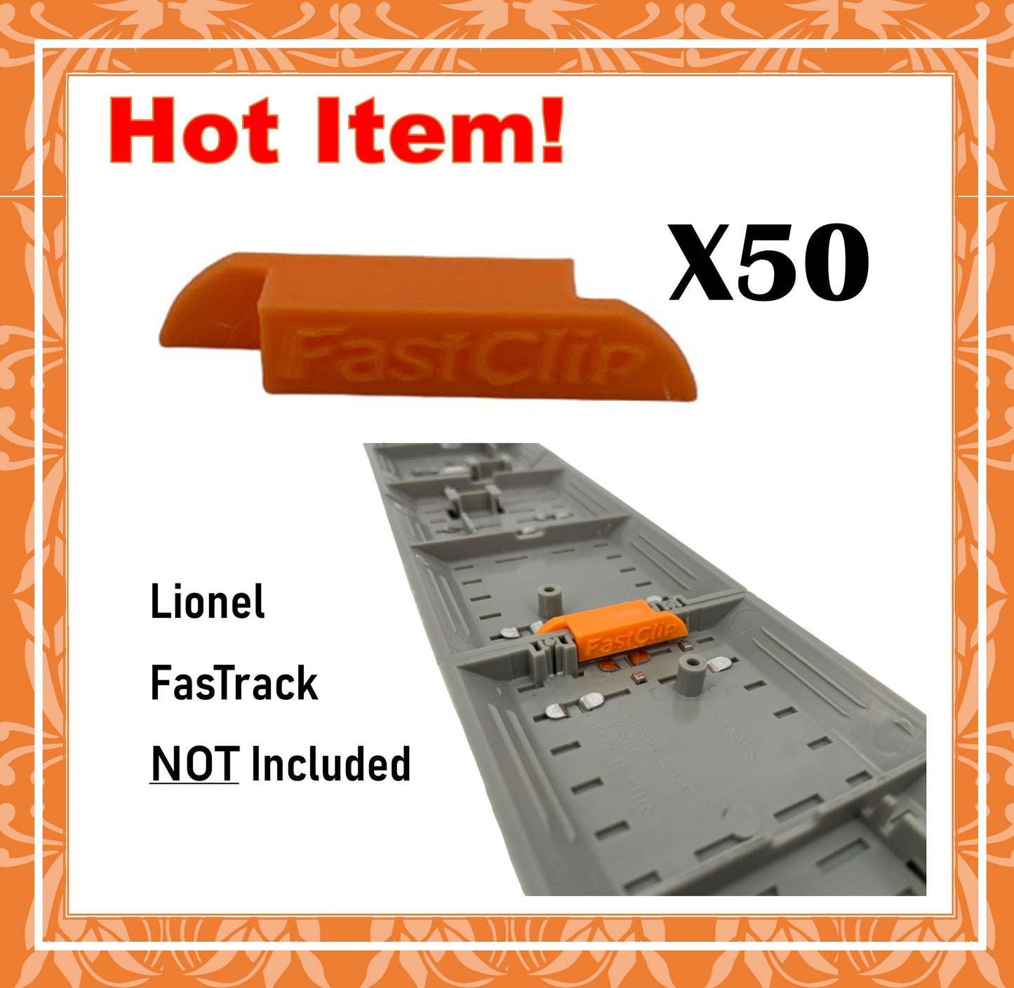 50 Pc Train Track Clips for Lionel O Gauge FasTrack "Fast Clips" Fast Track