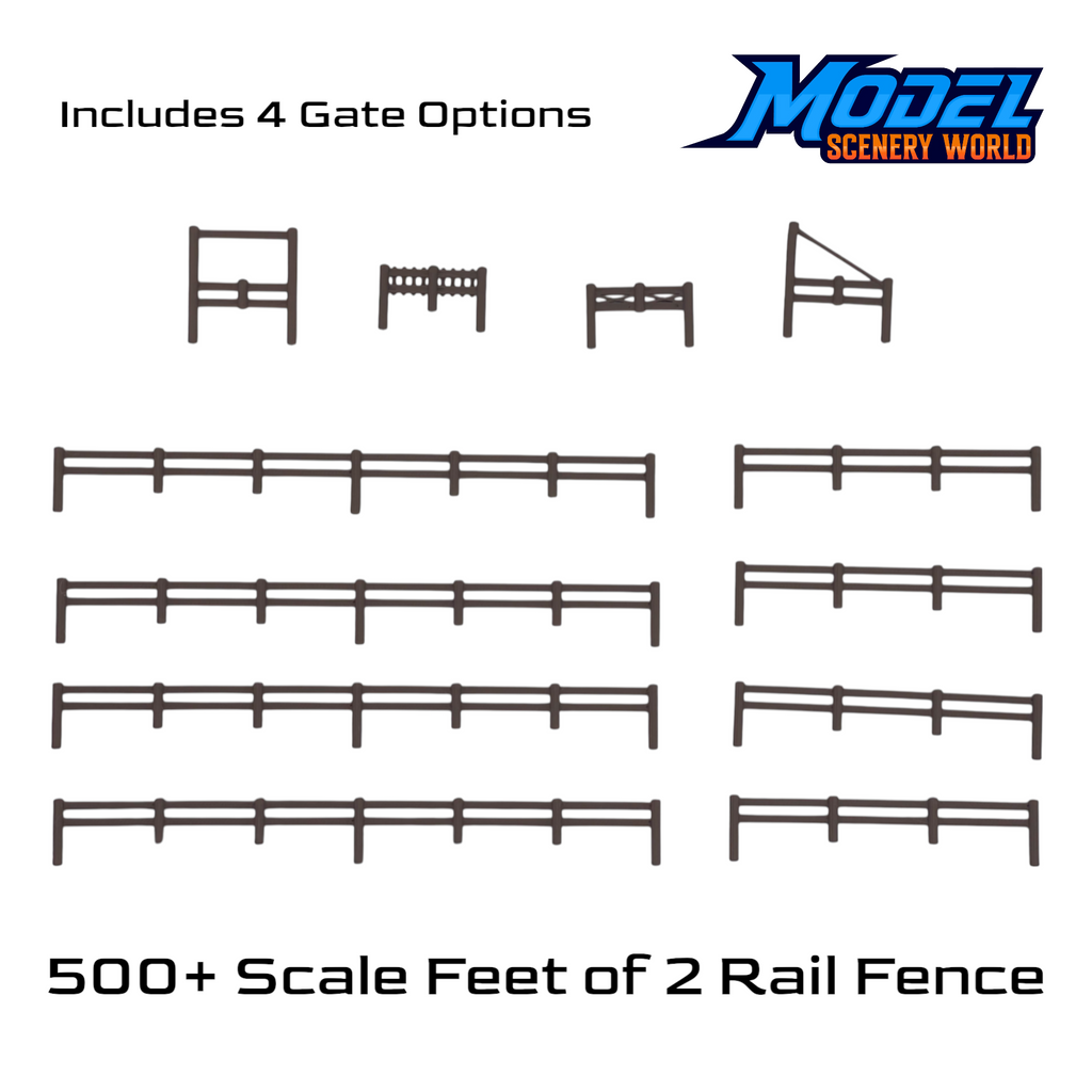 Scale Model of 2 Rail Fence 500' + 4 Gates by Model Scenery World