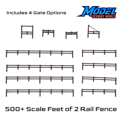 Scale Model of 2 Rail Fence 500' + 4 Gates by Model Scenery World