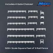 Scale Model of 3 Rail Fence 500' + 4 Gates by Model Scenery World