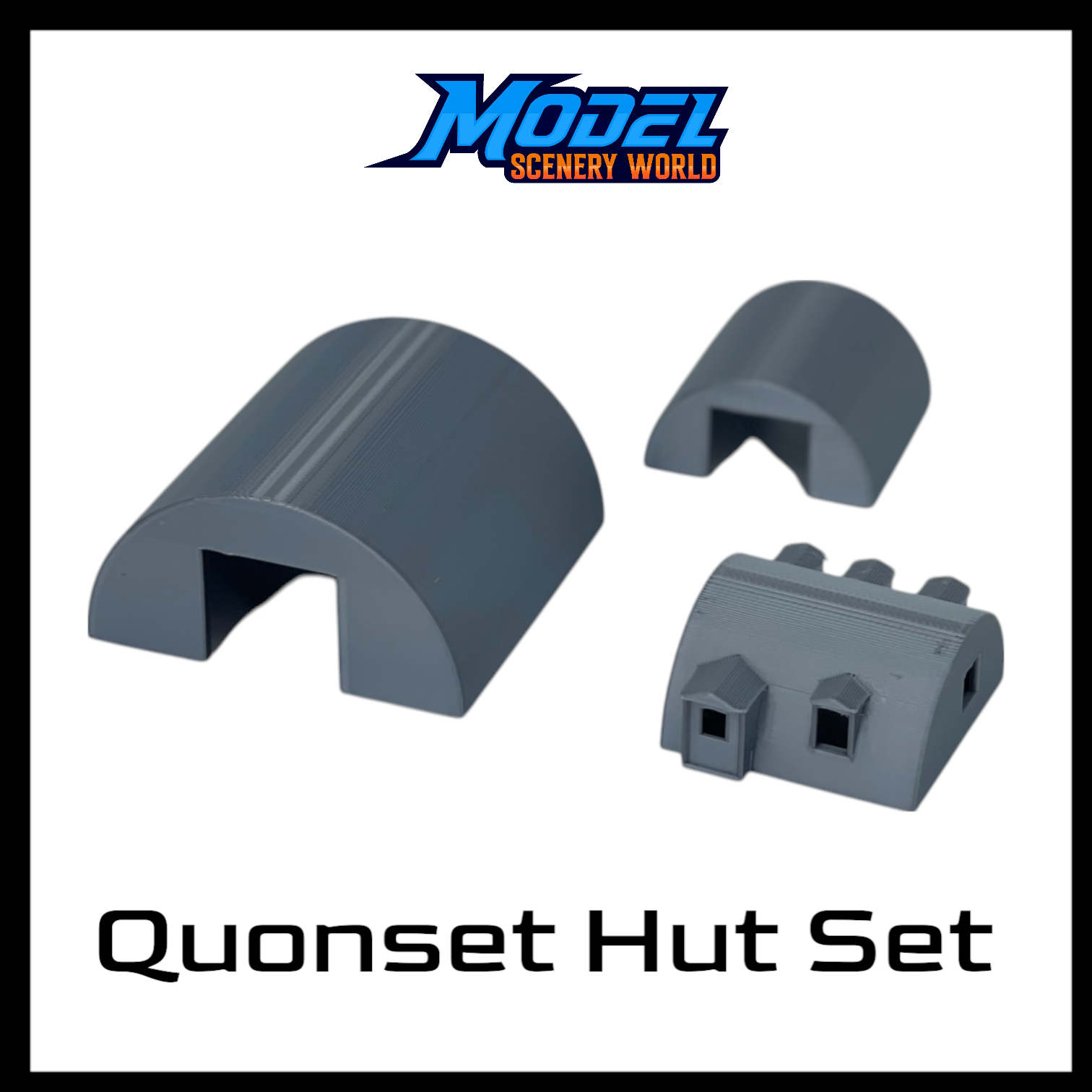 Scale Models - Quonset Small, Medium, and Office (3pcs) by Model Scenery World in Metallic Silver Color