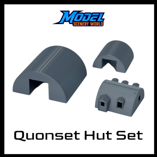 Scale Models - Quonset Small, Medium, and Office (3pcs) by Model Scenery World in Metallic Silver Color