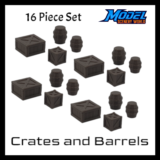 Scale Models of Large Barrels & Crates by Model Scenery World