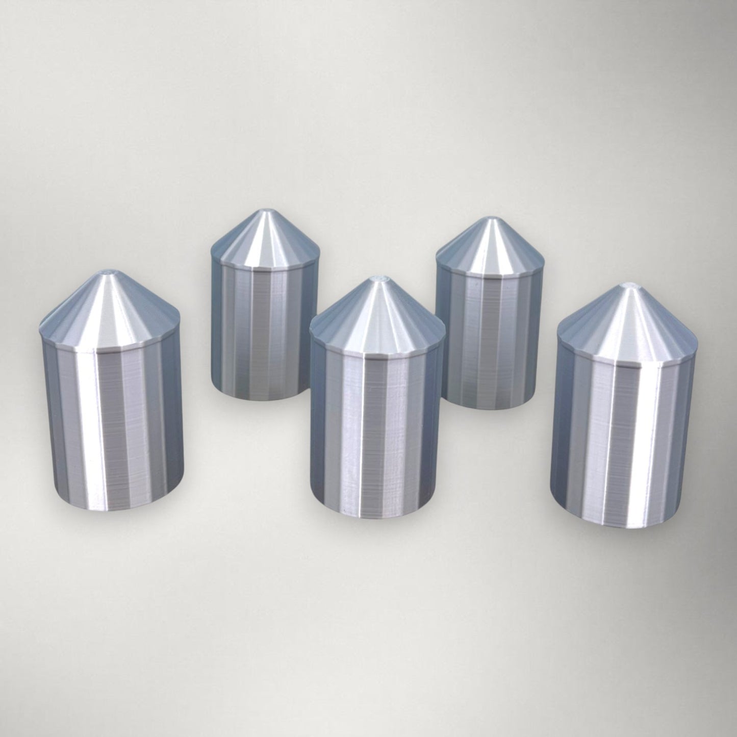 (5) Grain Silo Set - (2) 35' (3) 40'- N Scale 1:160 - Metallic Silver