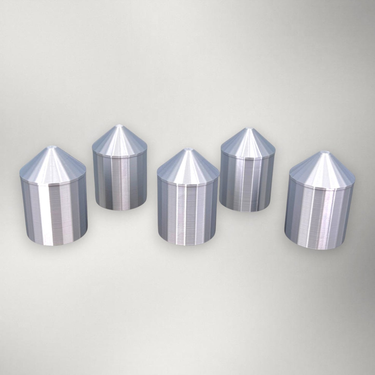 (5) Grain Silo Set - (2) 35' (3) 40'- N Scale 1:160 - Metallic Silver