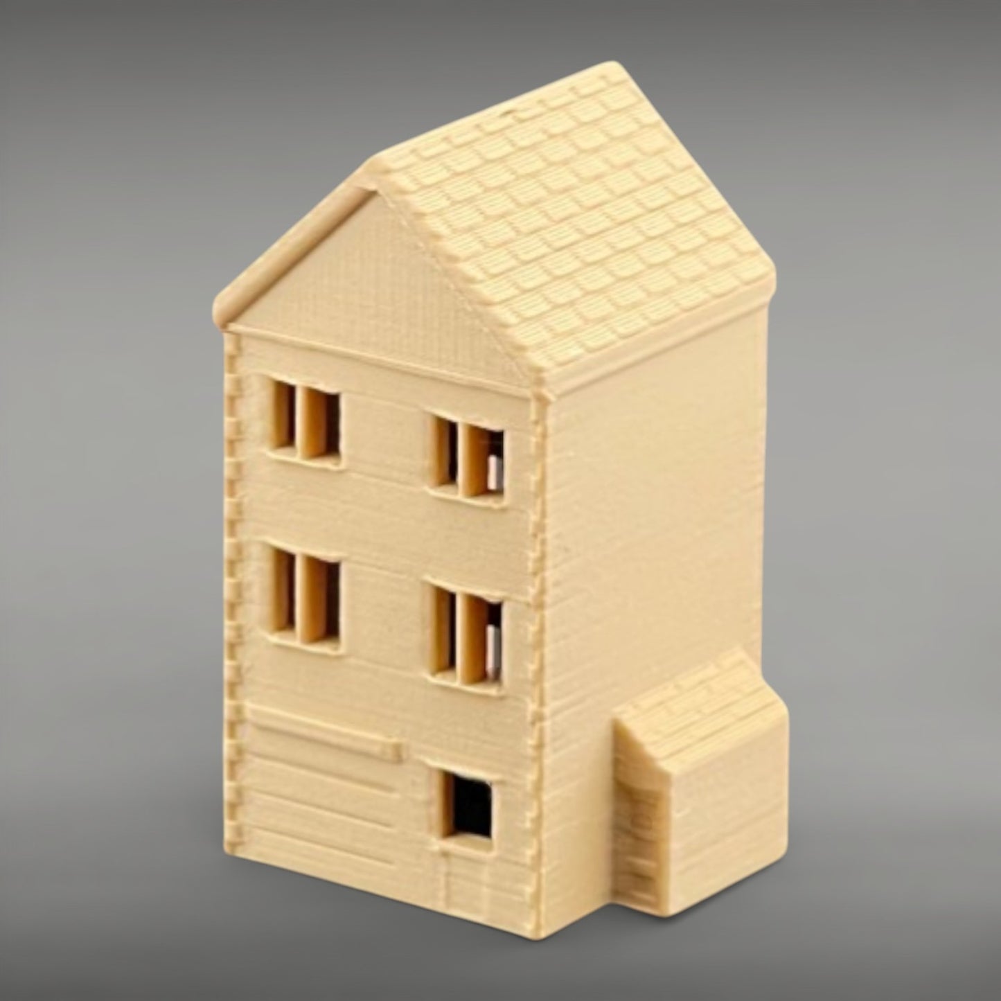 Suburban Row House #5 - Three Story with Shed - N Scale 1:160 - Brown