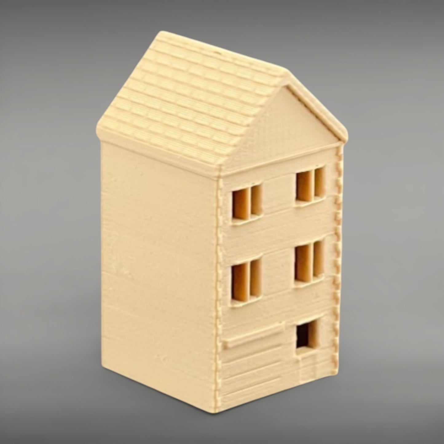 Suburban Row House #5 - Three Story with Shed - N Scale 1:160 - Brown