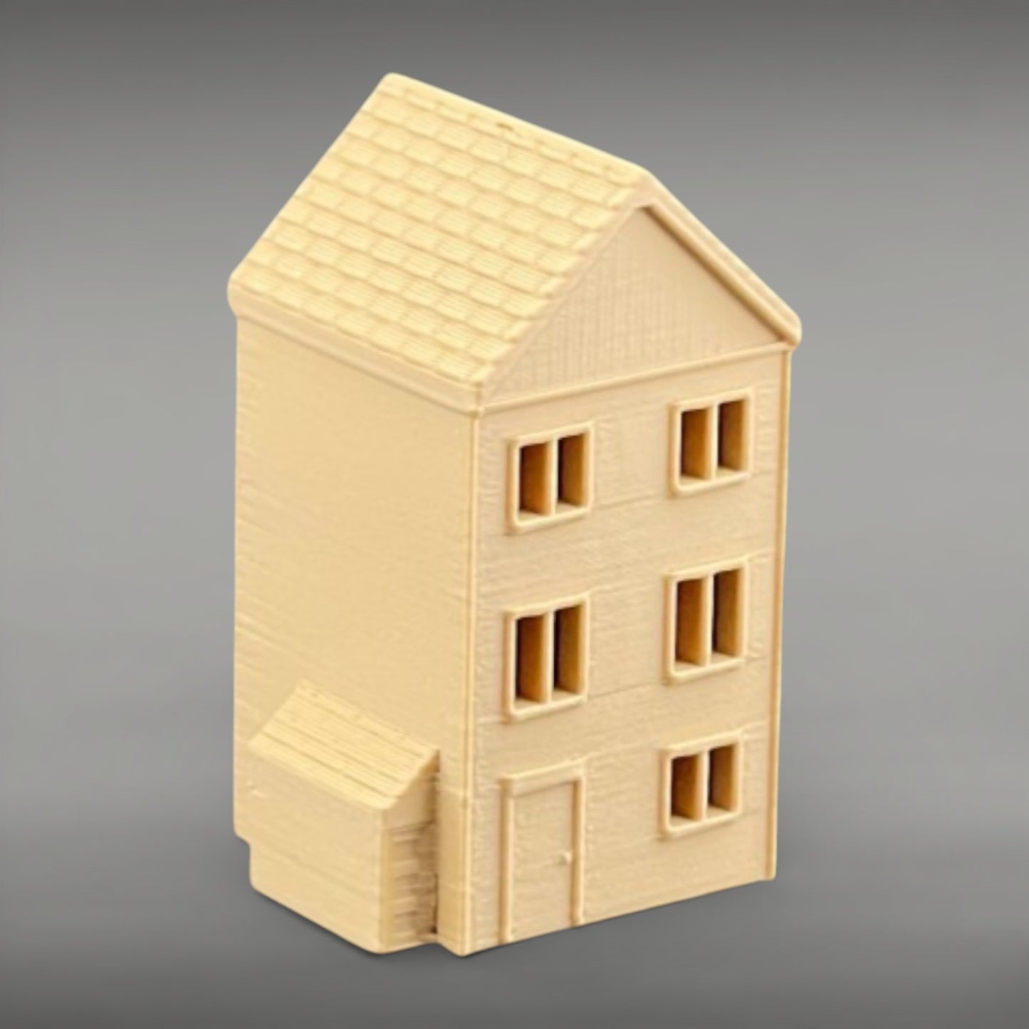 Suburban Row House #5 - Three Story with Shed - N Scale 1:160 - Brown