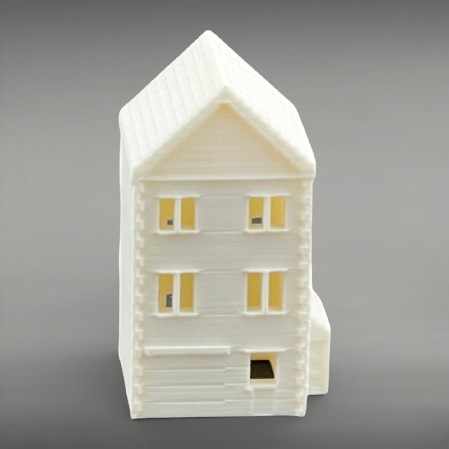 Suburban Row House #5 - Three Story with Shed - Z Scale 1:220 - White