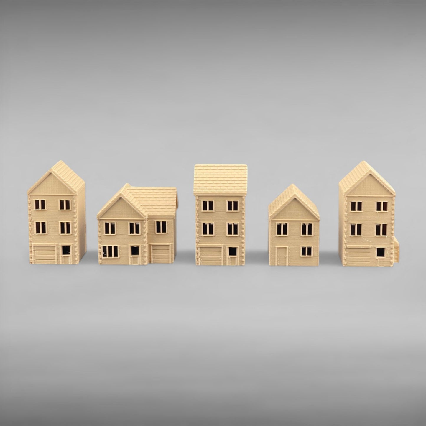 Suburban Row Houses - 5pc Set - HO Scale 1:87 - Brown