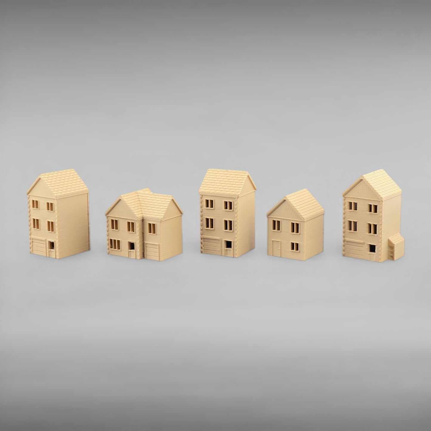 Suburban Row Houses - 5pc Set - N Scale 1:160 - Brown