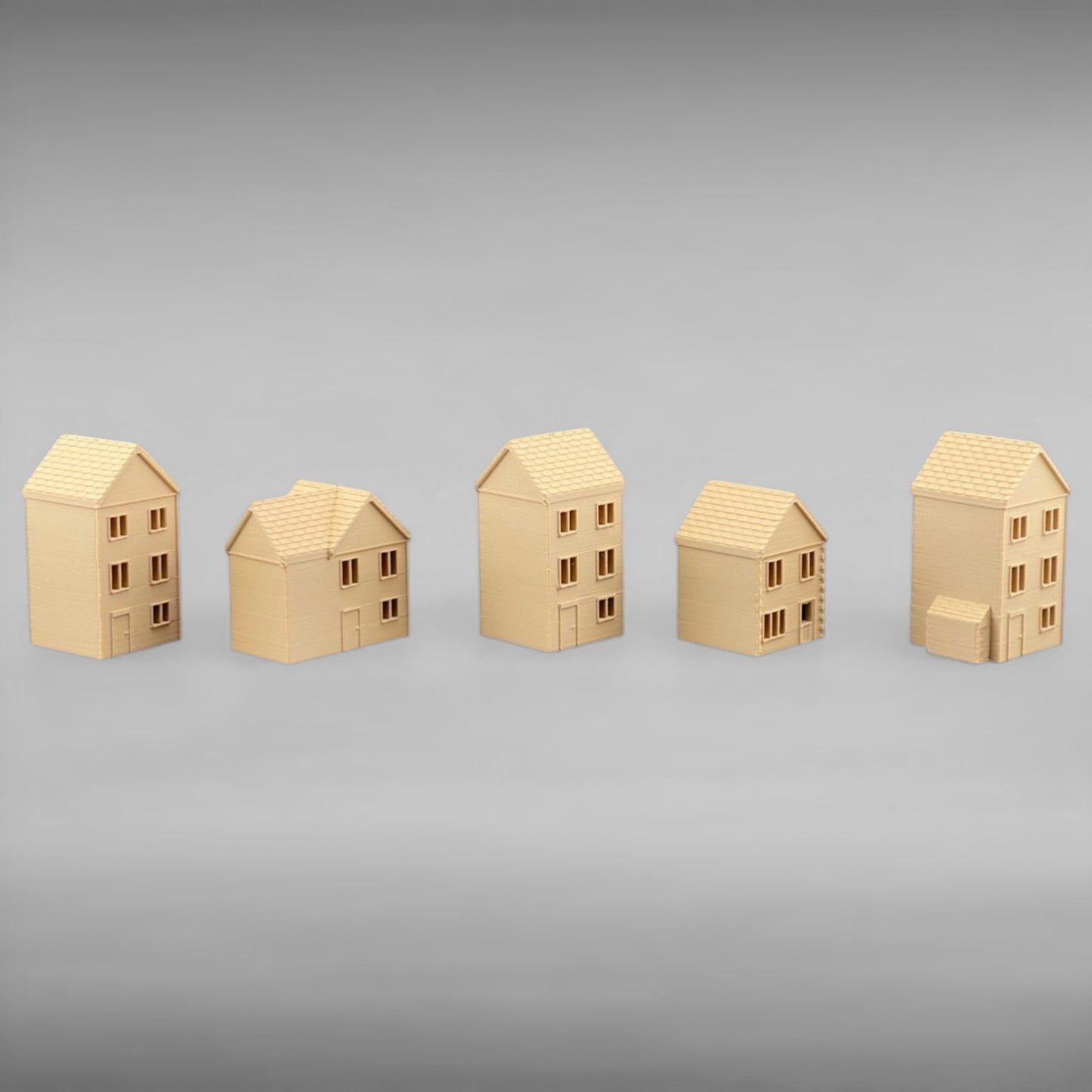 Suburban Row Houses - 5pc Set - N Scale 1:160 - Brown