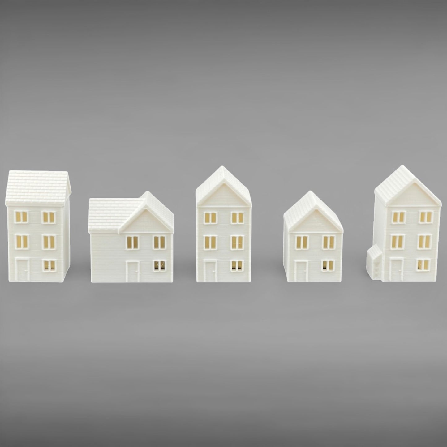 Suburban Row Houses - 5pc Set - Z Scale 1:220 - White