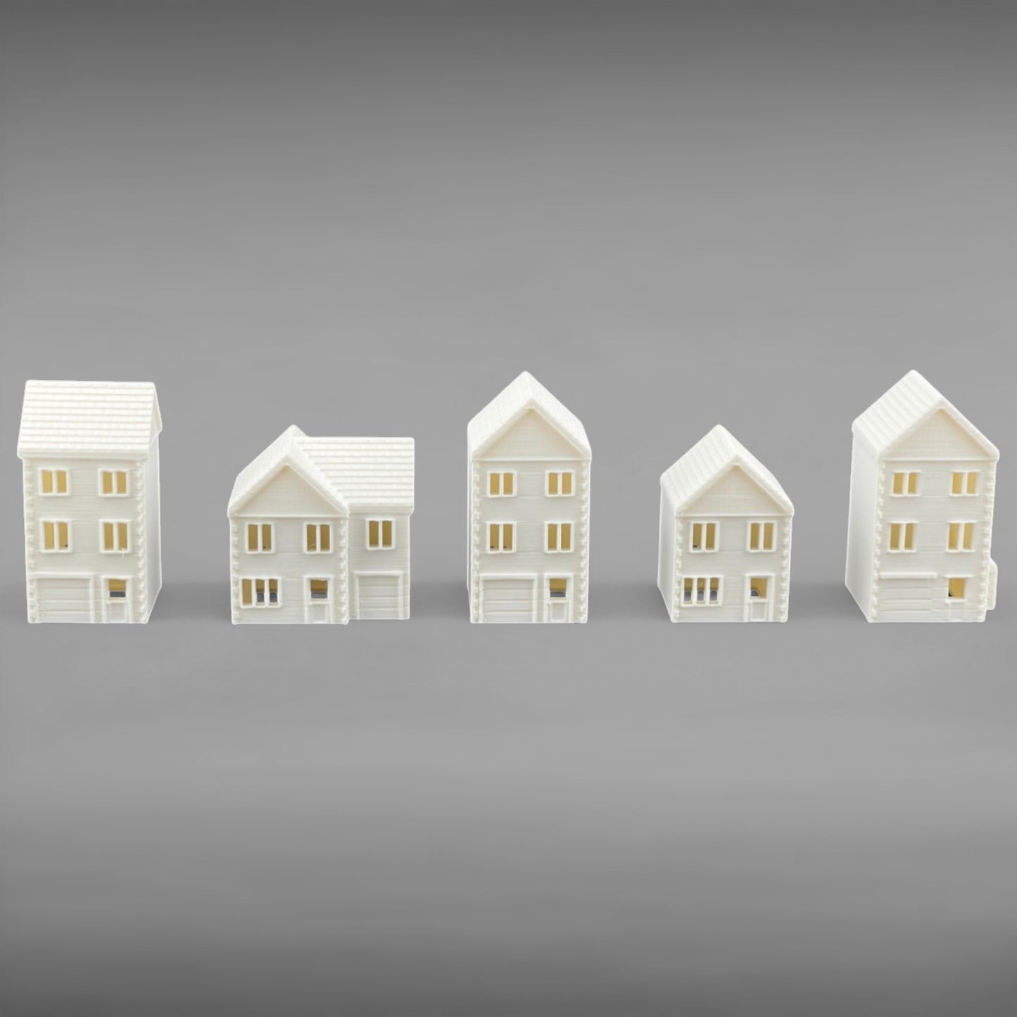 Suburban Row Houses - 5pc Set - Z Scale 1:220 - White